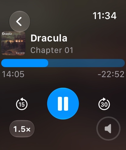 Apple Watch: Dracula playing at 1.5×